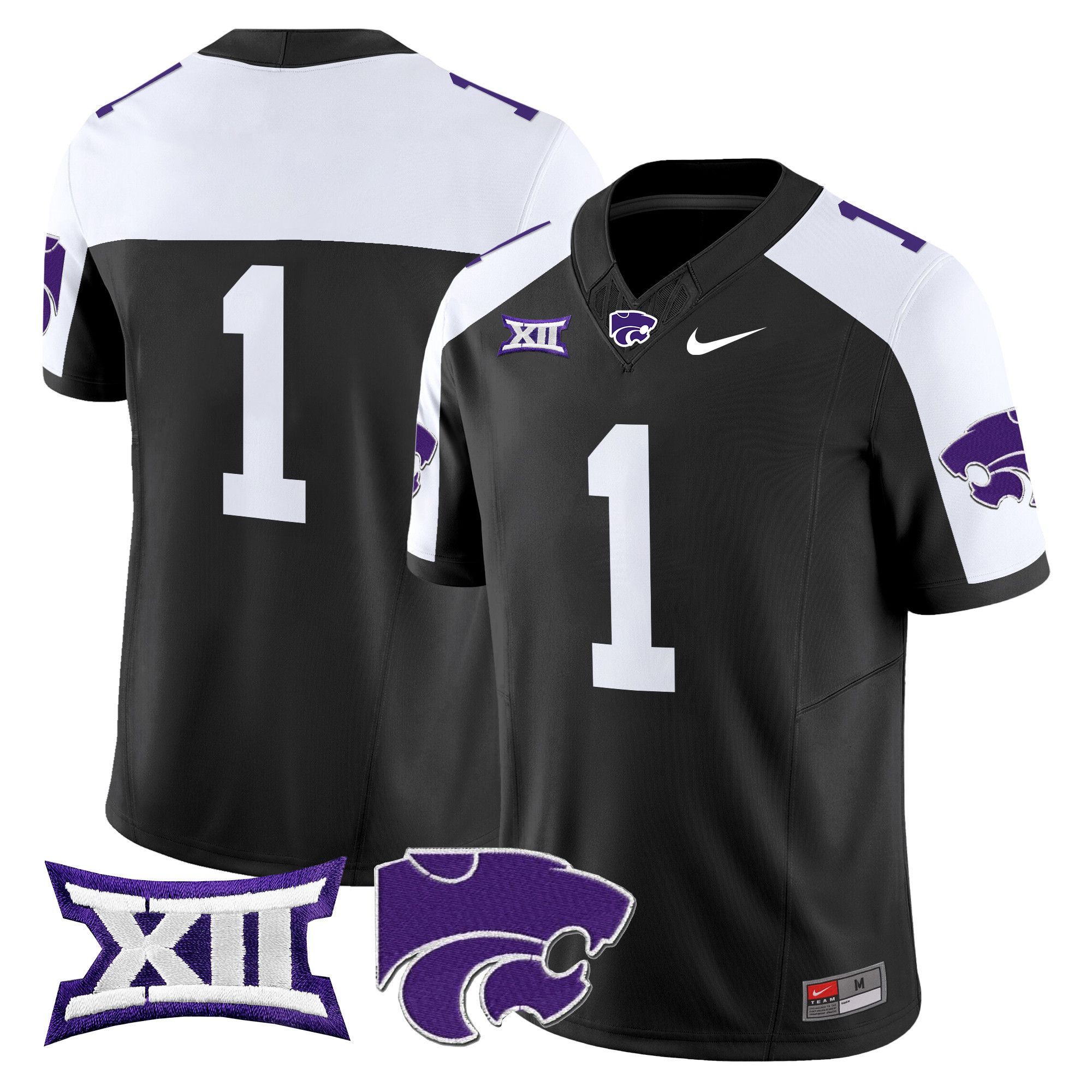 Men Kansas State Wildcats #1 No Name Black Nike 2024 Vapor Limited NCAA Jersey